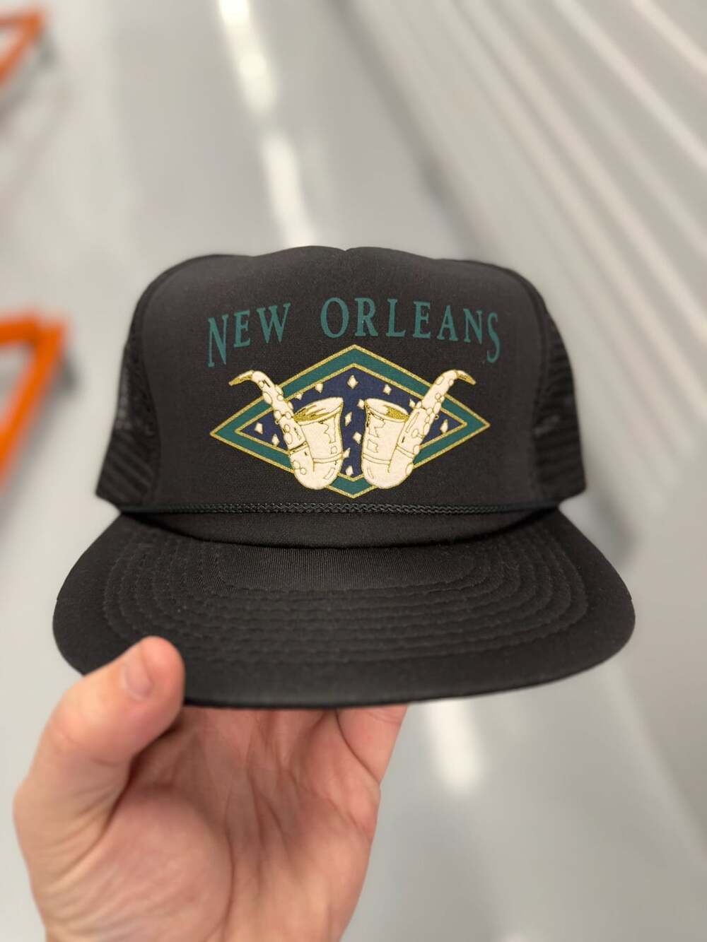 Speedway New Orleans Jazz Saxophone Trucker Hat Black Adjustable Snapback Cap